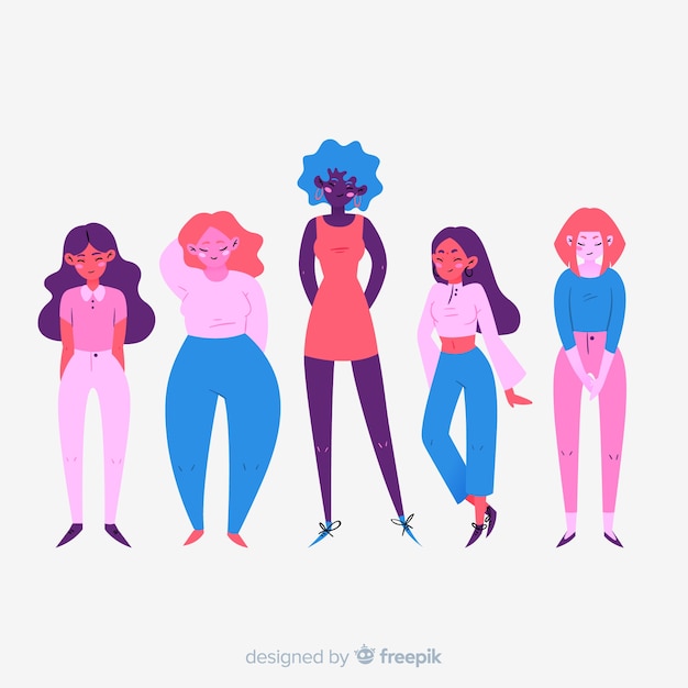 International group of women with flat design