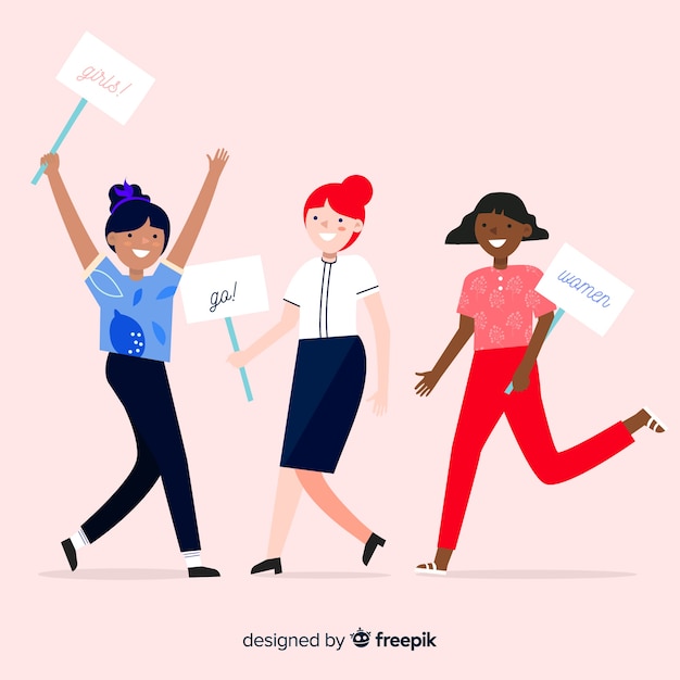 International group of women with flat design