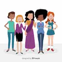 Free vector international group of women with flat design