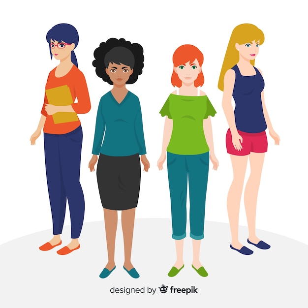 Free vector international group of women with flat design