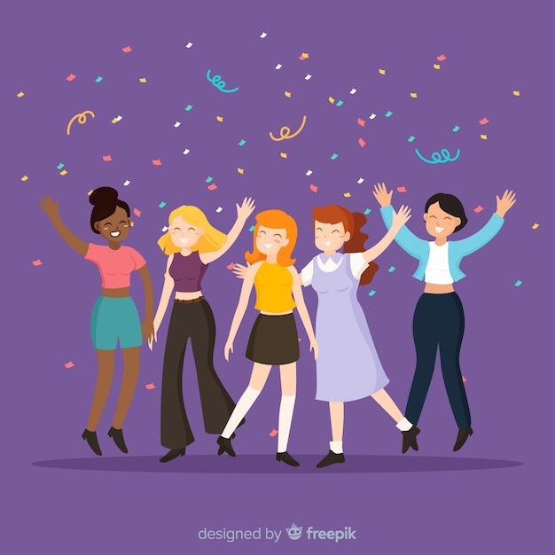 International group of women with flat design