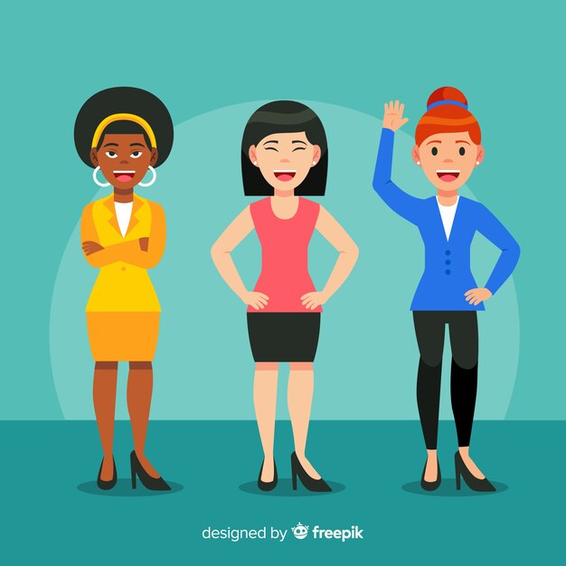 International group of women with flat design