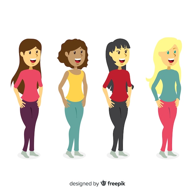 International group of women with flat design