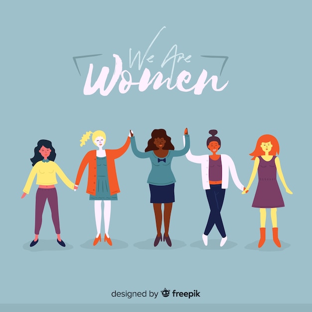 International group of women with flat design