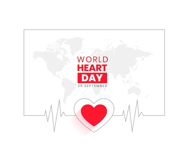 Бесплатное векторное изображение Плакат международного дня сердца с картой мира и вектором дизайна сердцебиения