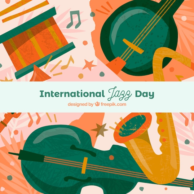 Free vector international jazz day background with different instruments