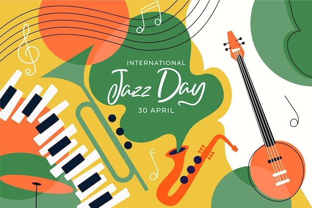 免费矢量国际爵士乐日插图与乐器