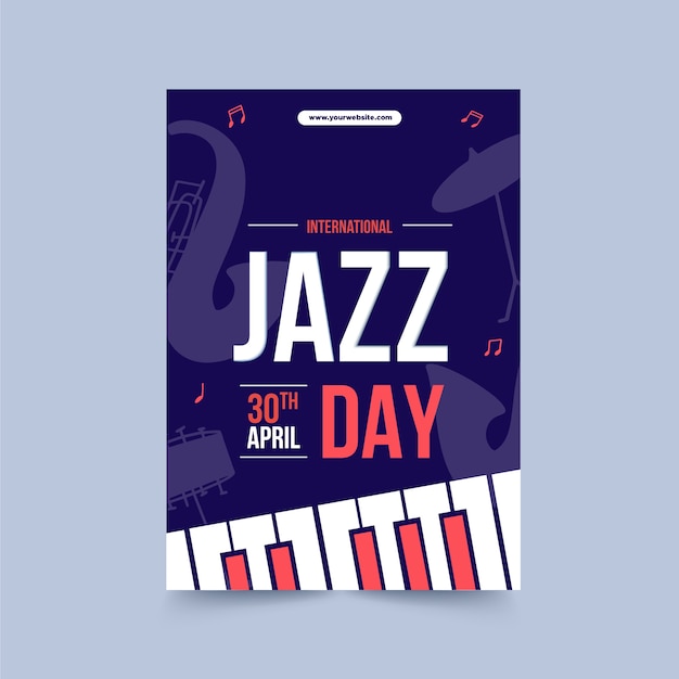 Modello di poster di giornata jazz internazionale in design piatto