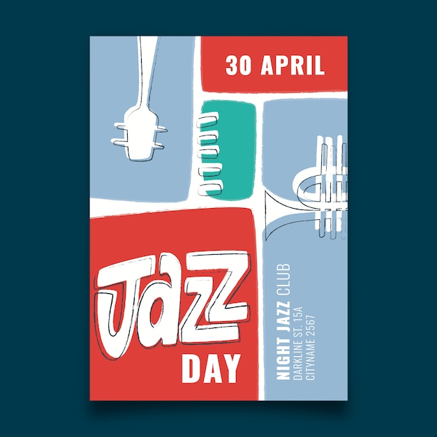 Vettore gratuito modello di poster di giornata jazz internazionale