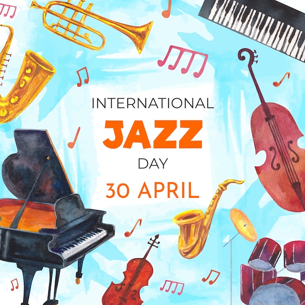 Vettore gratuito disegno dell'acquerello di giornata internazionale del jazz