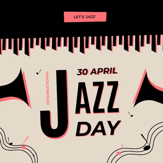 Free vector international jazz day with piano and trumpets