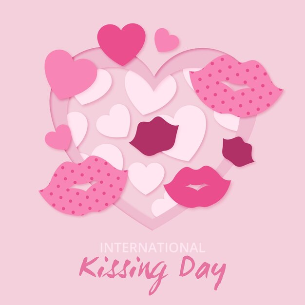 Иллюстрация международного дня поцелуев в бумажном стиле