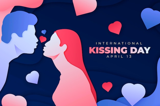 Vettore gratuito illustrazione di giorno dei baci internazionale in stile carta