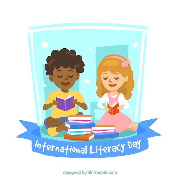 Free vector international literacy day background with children reading