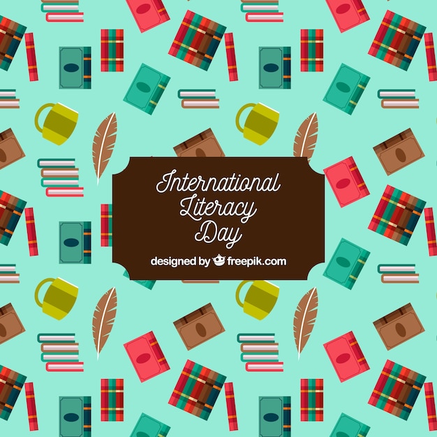 Free vector international literacy day background with elements in flat design