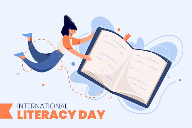 International literacy day with book and woman