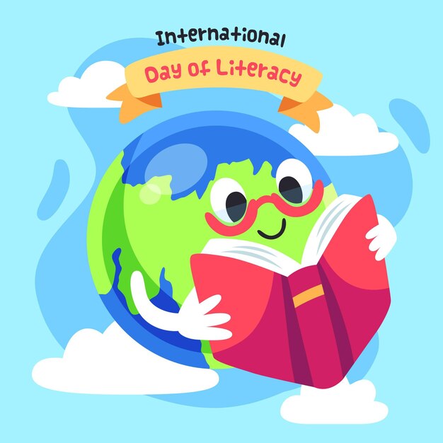 International literacy day with earth and book