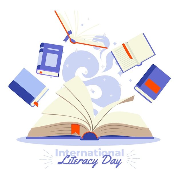 Free vector international literacy day with lots of books