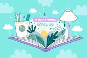 Free vector international literacy day with open book