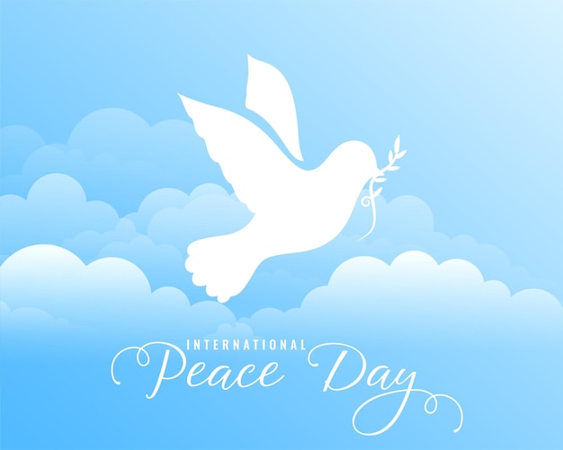 Free vector international peace day background with blue sky and dove in paper style vector illustration