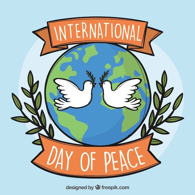 Free vector international peace day background with doves and world