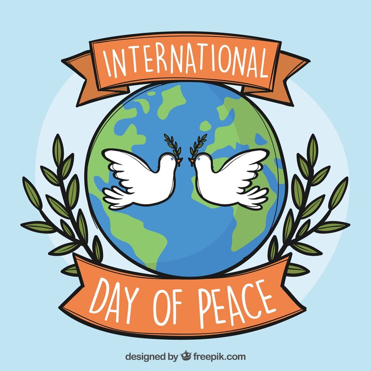 Free Vector international peace day background with doves and world