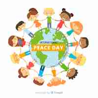 Free vector international peace day background with kids holding hands