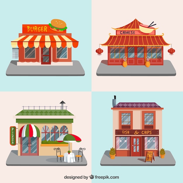 Free vector international restaurant buildings