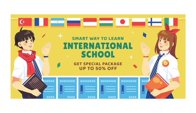 Шаблон баннера международной школьной распродажи