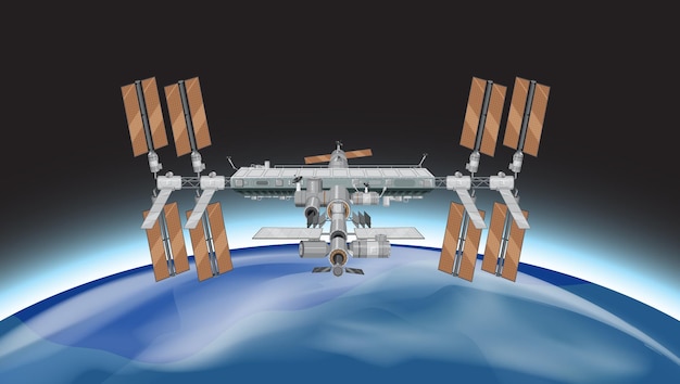 무료 벡터 우주에 있는 국제 우주 정거장 iss