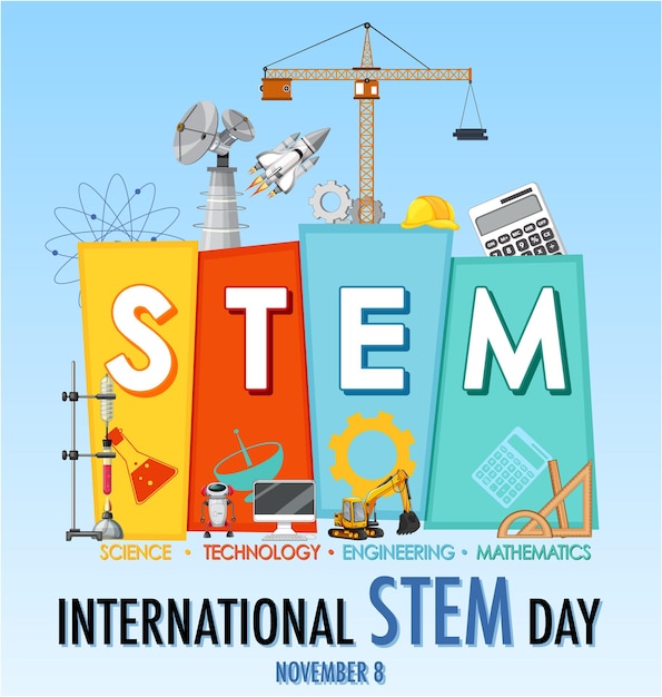 Free vector international stem day on november 8th banner with stem logo