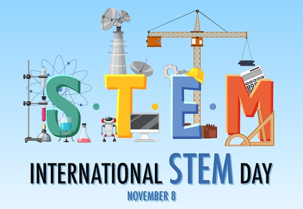 Free vector international stem day on november 8th banner with stem logo