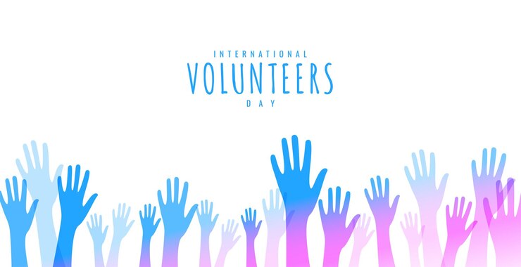 Free Vector international volunteers day banner with assistant raised hands vector