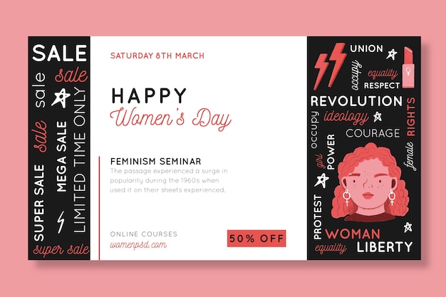 Vettore gratuito banner di giornata internazionale della donna
