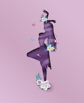 3 월 8 일 세계 여성의 날 꽃과 잎 테두리, 종이 예술 스타일.