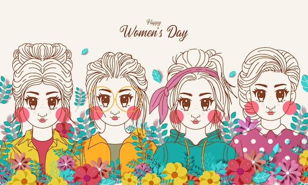 女性​の​プロフィール​と​国際​女性​の​日​の​イラスト