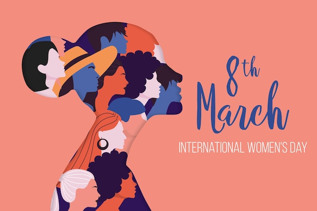 Международный женский день иллюстрация с профилем женщины