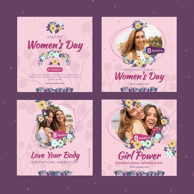 Free vector international women's day instagram posts collection