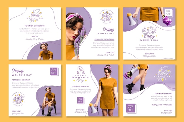 Free vector international women's day instagram posts collection