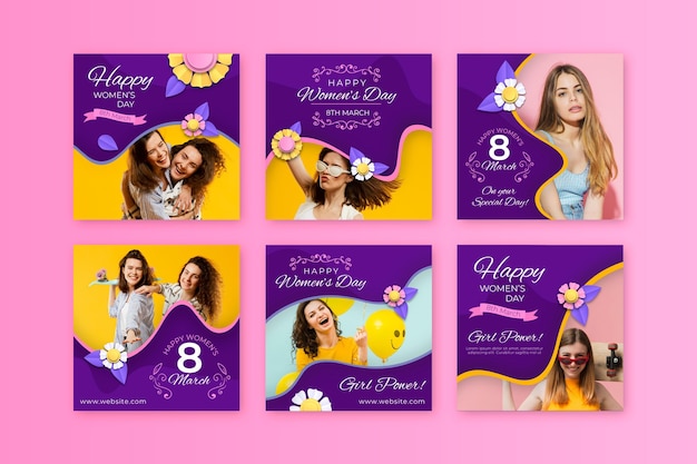 Free vector international women's day instagram posts collection