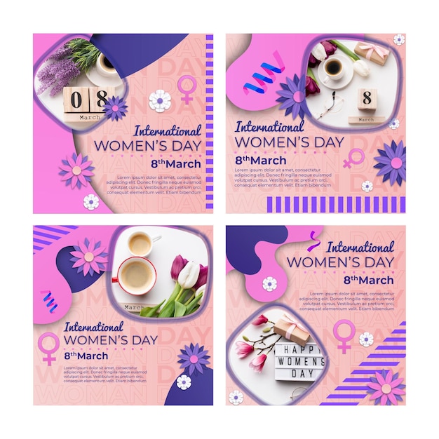 Free vector international women's day instagram posts set
