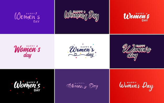 Free vector international women's day lettering with a happy women's day greeting and love shape suitable for use in cards invitations banners posters postcards stickers and social media posts