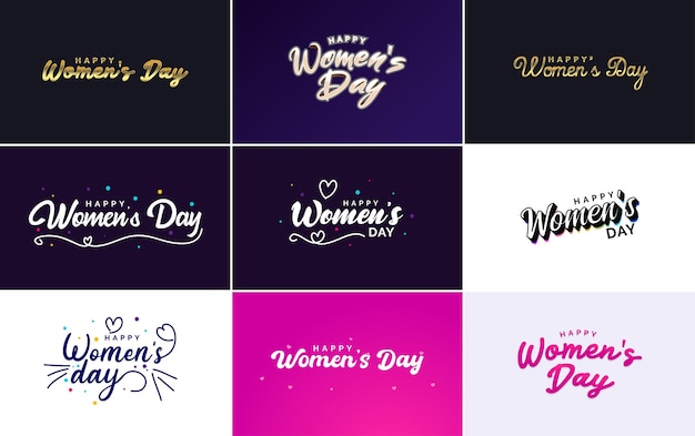 카드 초대장 배너 포스터 엽서 스티커 및 소셜 미디어 게시물에 사용하기에 적합한 사랑 모양의 국제 여성의 날 글자