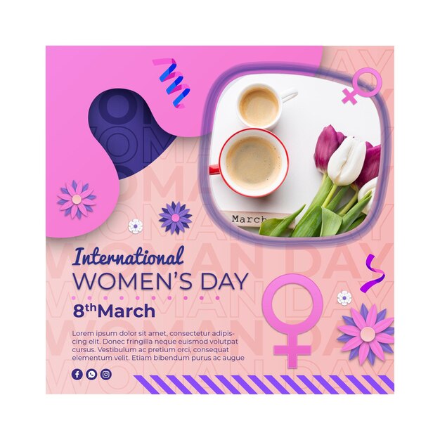 Free vector international women's day square flyer template with female symbol