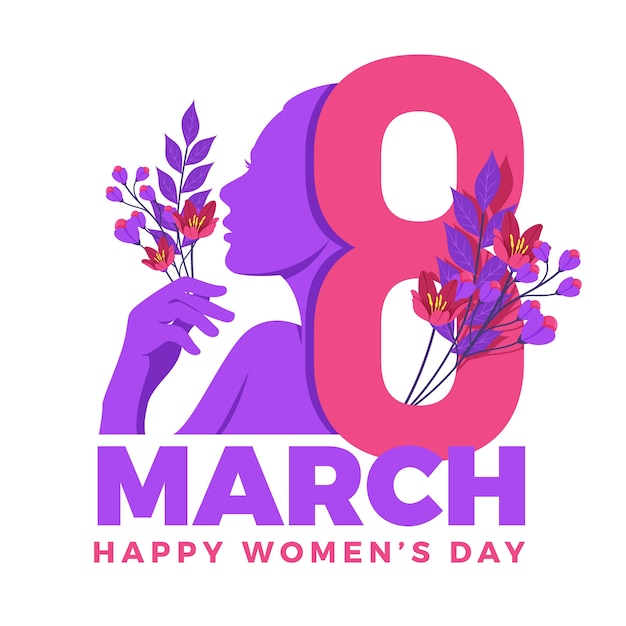 International women's day with flowers and date