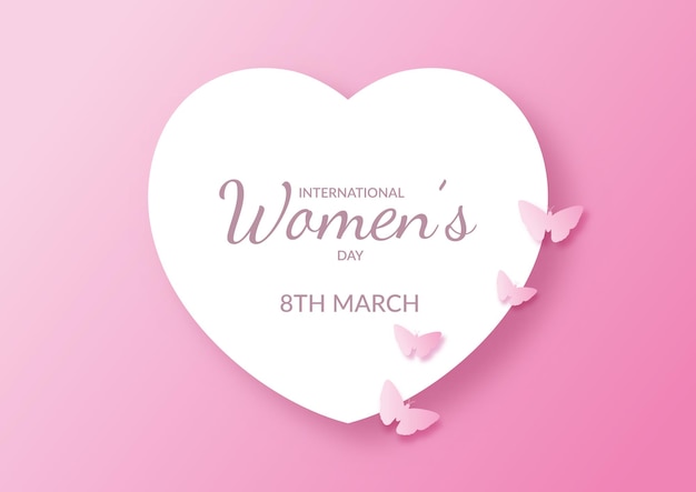 Международный женский день с сердцем и бабочками