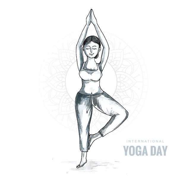 Free Vector international yoga day on 21st june on woman doing asana background