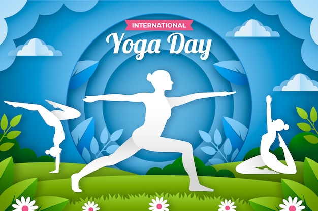 International yoga day background in paper style