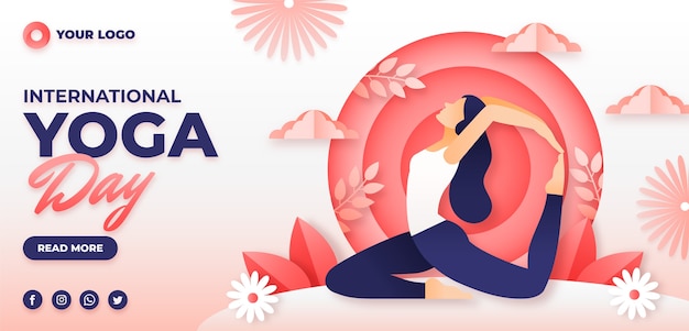 Free vector international yoga day banner in paper style