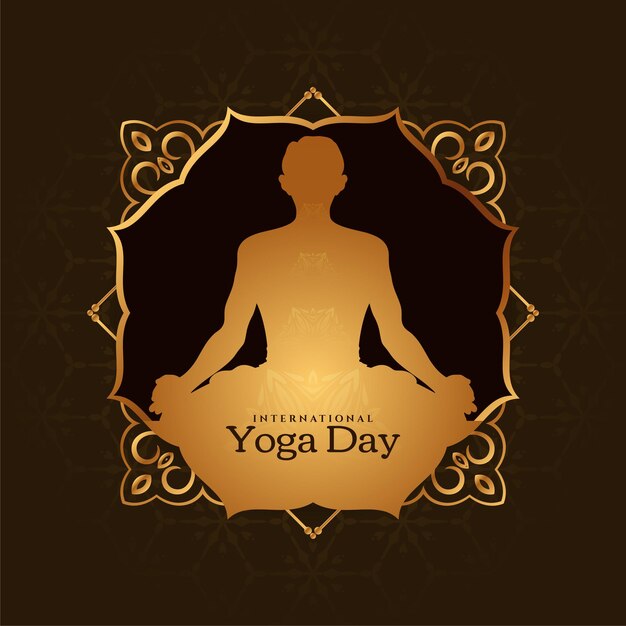 International Yoga day golden frame background design